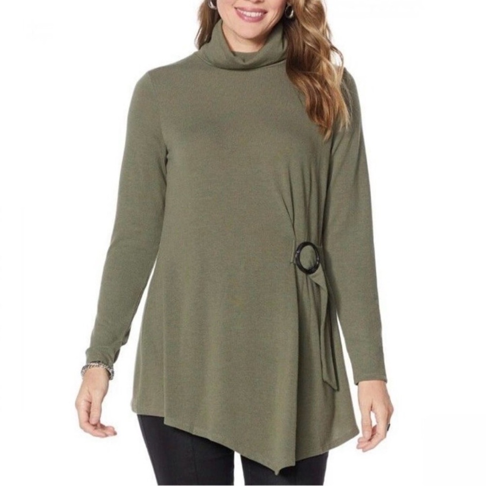DG2 Diane Gilman XS Olive Turtleneck Top NWT Lagenlook Art To‎ Wear Modern Boho